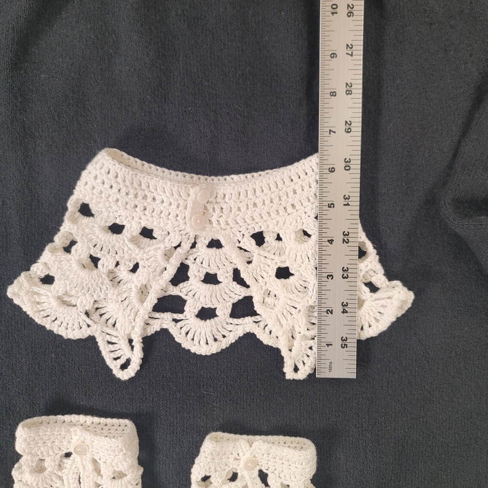 Handmade Crochet Detachable Collar Cuffs Set Cottagecore Dark Academia Sweater - Picture 7 of 10